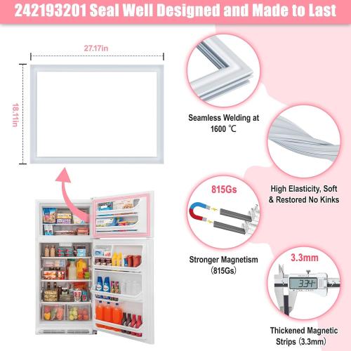LXun Upgrad 242193201 Freezer Door Gasket Seal Replacement for Frigidaire Top-mount Refrigerator Door Gasket Kenmore Crosley Freezer Door Seal Part PS7321340 AP5669862 EAP7321340 2689594