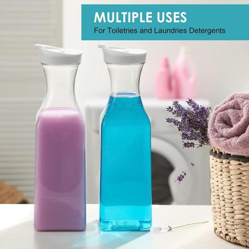 Plastic 8 PACK Large 50 Oz Water Carafe with Flip Top Lid, Square Base Juice Containers, Clear Plastic Pitcher - for Water, Iced Tea, Juice, Beverage, Milk, Cold Brew and Mimosa Bar - HAND WASH ONLY