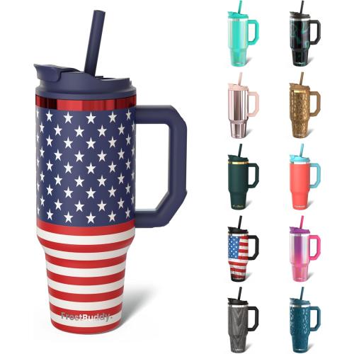 Frost Buddy Thicc Buddy - 40 oz Stainless Steel Vacuum Insulated Tumbler with Lid and Straw for Water - Travel Mug Cupholder Friendly - Gifts for Women Men Him Her (Freedom)
