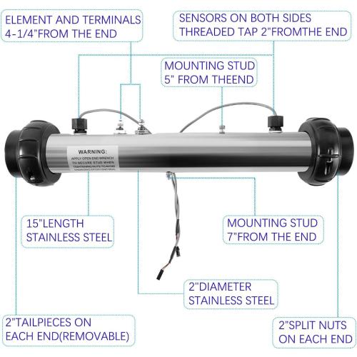 58117 Spa Hot Tub Heater 2in x 2in W/Stud M-7 Heater Assembly fits for Balboa VS, EL, TS, GS, BP Control Systems, 4.0 KW 220V 26-58104-K with Sensor