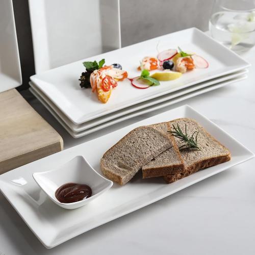 Rectangular Serving Platter Set, 12 Inch Large Serving Plates, Stackable Serving Tray for Wedding, Ceramic White Serving Platters for Entertaining, Dishwasher & Oven Safe, Gift for Housewarming (4PCS)