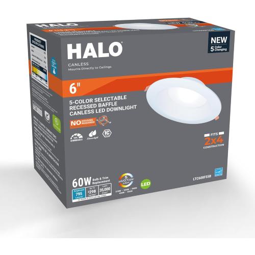 HALO LT 6 in Canless LED Recessed Indoor/Outdoor Dimmable Ceiling Downlight, Wet Location Rated, Selectable Color Temperature, 2700K-5000K, 750 Lumens, Wet Location - LTC608FS5B