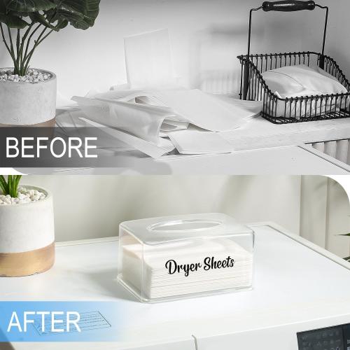 Dryer Sheet Holder, Clear Dryer Sheet Container, Dryer Sheet Dispenser Box for Laundry Room, Plastic Rectangular Tissue Box Holder Organization