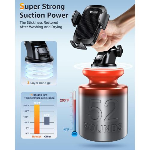 Phone Mount for Car [Military-Grade Super Suction] Universal Hands-Free Phone Holder for Dashboard Windshield Air Vent for iPhone 17/16 Pro Max Air Plus Samsung All Phones