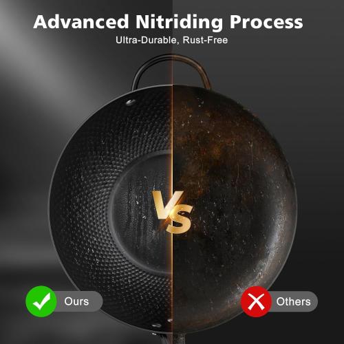 Nonstick Wok, 13-Inch Carbon Steel Wok Pan with Glass Cover, Woks & Stir-Fry Pans for Induction, Electric, Gas, Halogen, All Stoves