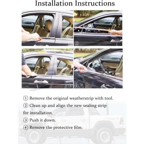 4Pcs Car Window Weather Stripping Molding Trim Seal Belt KitCompatible with Dodge Ram 1500 2500 3500 4500 5500 Crew Cab 2009-2023, Replaces OEM# 55112376AH 55112377AH 55372138AH 55372139AH