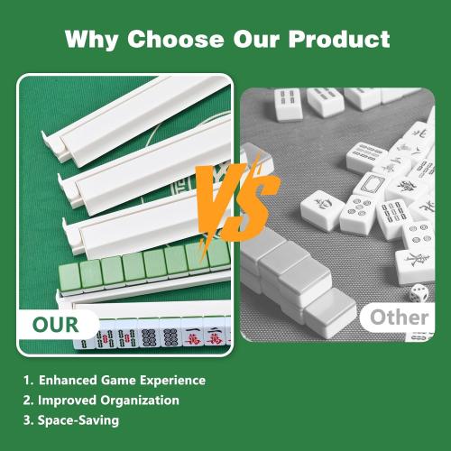 Mahjong Racks with Pushers, All-in-One Mahjong Tile Pushers and Racks with 3 Dices, Modern American Tile Set of 4 (White)