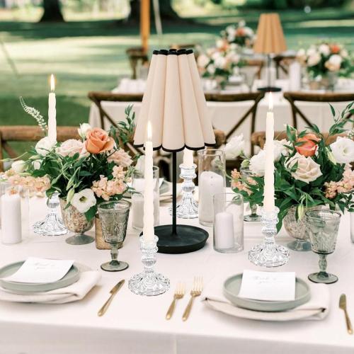6 Pcs Clear Glass Taper Candle Holders – 4 Ribbed Candlestick Holders for Standard Candles | Elegant Centerpiece for Wedding, Party, Holiday & Home Decor