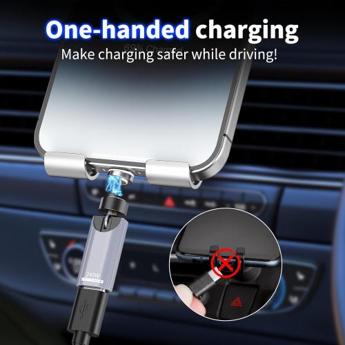 USB C Magnetic Adapter 240W(2Pack),Rotating 360° 180 Degree Magnetic Type C Port Adapter,9PIN Fast Charging for iPhone 17/16/15,MacBook Pro/Air, iPad Series, Switch,Samsung Galaxy,PS5,PSVR2 Gray