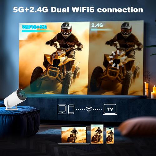 Mini Projector, Support 4K 1080P Portable Projector with Dual Band WIFI6 5G Wireless 5.2 Bluetooth Android 11, 160 ANSI Lumens, 180° Rotatable, Auto Keystone Correction,35-130 Screen Video Projector