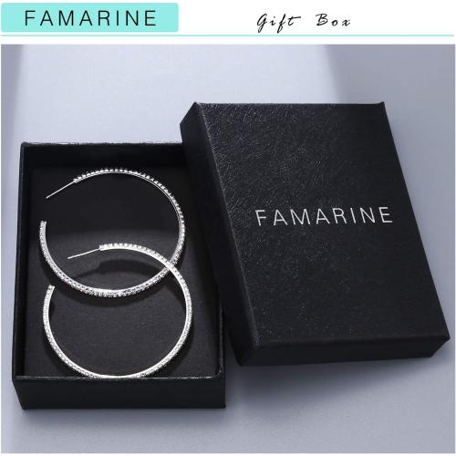 FAMARINE Gold Silver CZ Open C Hoops Earrings, Crystal Cubic Zirconia Hoop Earring Gift for Women