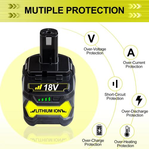 Black 18V 6.2Ah Battery Replacement for Ryobi 18V Battery, Replacement for Ryobi 18V ONE  Battery, Ryobi P108 P102 P103 P104 P105 P107 P109 P122 Cordless Tool Battery