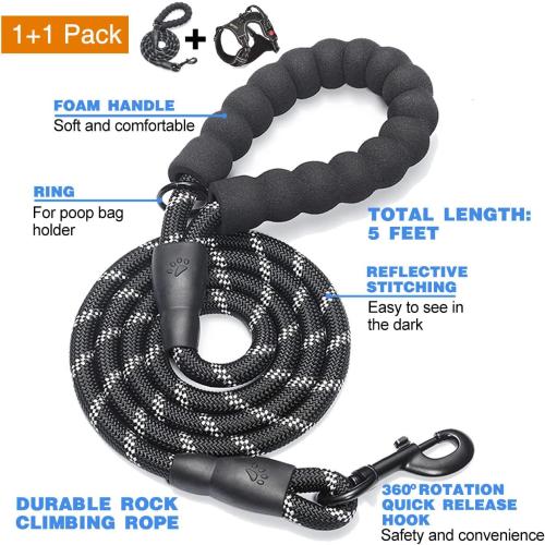 tobeDRI No Pull Dog Harness Adjustable Reflective Oxford Easy Control Medium Large Dog Harness with A Free Heavy Duty 5ft Dog Leash, Black, S