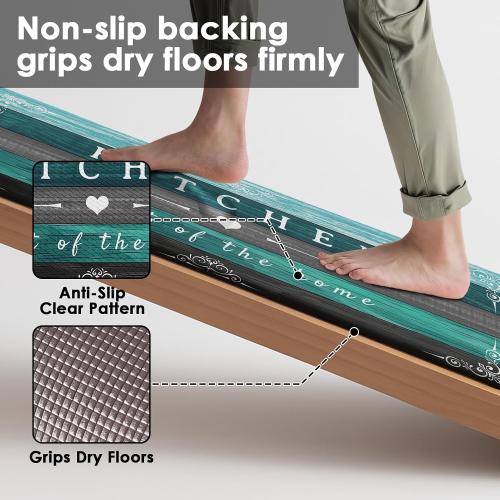 Arttown Anti-Fatigue Kitchen Rug Set of 2, Waterproof Non-Slip, Teal Green