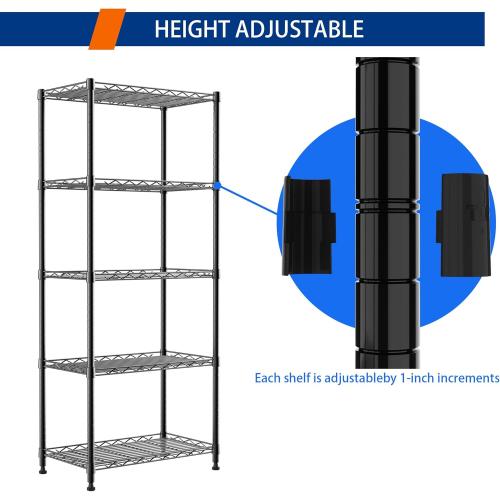 REGILLER 5-Wire Shelving Metal Storage Rack Adjustable Shelves,Standing Storage Shelf Units for Laundry Bathroom Kitchen Pantry Closet(Black,11.8 D x 21.2 W x 53.5 H)
