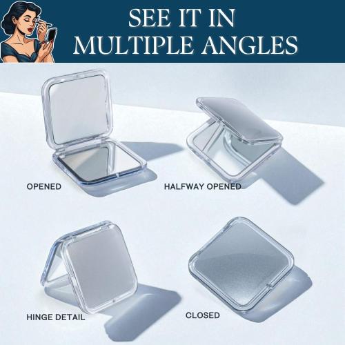 Small Compact 15X Magnifying Mirror for Travel - Handheld, Foldable & Lightweight - Mini Pocket-Sized Magnified Mirror for Purse - Square 3.3” x 3.3”