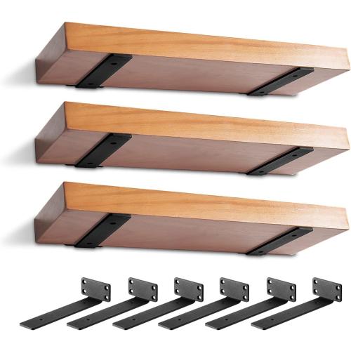 Size 6 Set of 6  Color Black Heavy Duty Shelf Brackets 6 inch, Floating Shelf Brackets(1/5”-Thick), L-Shaped Wall Shelf Bracket Hidden & Decorative Shelf Bracket Black