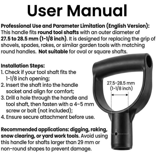 QWORK D Grip Handle 1-1/8 Inner Diameter – Secure Replacement for Shovel, Spade & Rake, 4 Pack