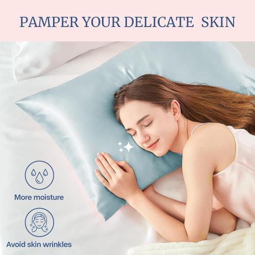 BEDELITE Satin Pillowcase for Hair and Skin, Super Soft and Cooling Similar to Silk Pillow Cases 2 Pack with Envelope Closure, Gift for Women Men(20x26 Standard Size, Stone Blue)