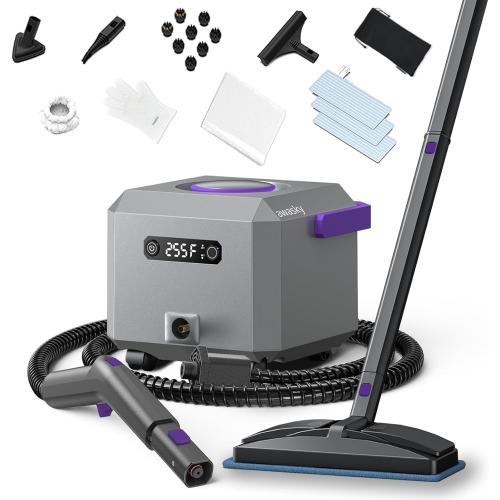 Steam Cleaner: 1650W, Fast 50-Sec Heat-Up-21-Piece Kit Refill Anytime-No Cooling-Detachable Hose Steamer Mop for Home Use Car Bed Bathroom Tile Grout Floor Cleaning And More Black