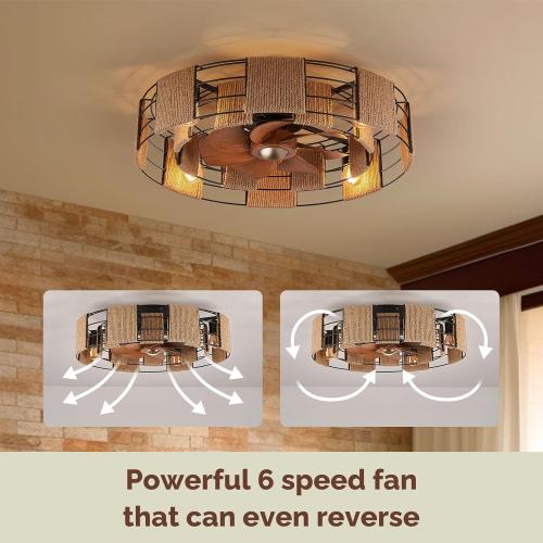 Orison 22 Caged Low Profile Ceiling Fan With Light, Remote, and App Control - Flush Mount, 7 Blades, 6 Speeds, 4 Bulbs