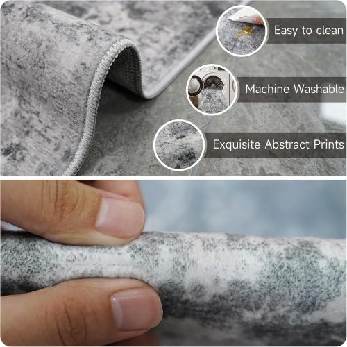 Washable Abstract Runner Rug 4x12: Non Slip Hallway Wide Carpet Black Grey | Low Pile Moderm Decor Runners for Kitchen Bedroom - Soft Easy Clean Thin Indoor Floor Rugs for Seniors Dog Cat Family