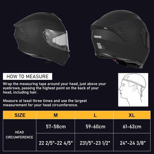 Favoto Full Face Motorcycle Helmet with 2 Visors and Anti-Fog Film, DOT Approved Street Bike Helmet for Adult Men Women Matte Black Size Large