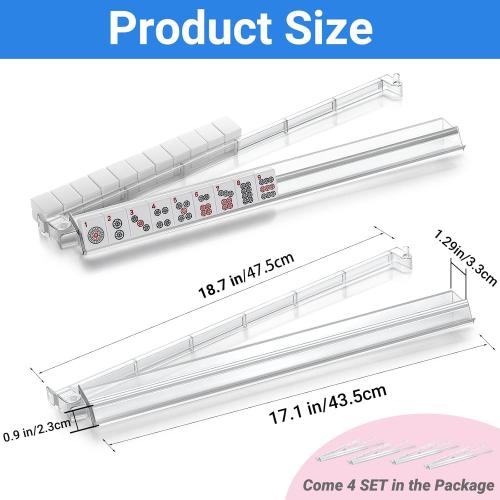 4PCS Mahjong Racks with Pushers,Clear Acrylic American Majiang Tile Racks,Imports Modern Mahjong Racks with Built-in Pushers