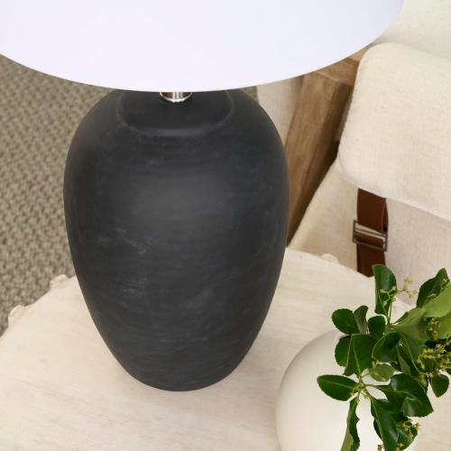 Nourison Home 23 Black Vintage Distressed Ceramic Pot Table Lamp for Bedroom, Living Room, End Table, with White Tapered Drum Shade