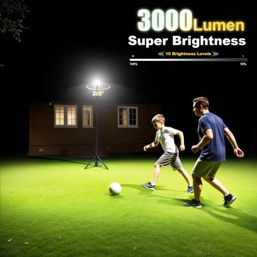 SYLSTAR 360° Rechargeable Work Light with Remote &Telescopic Stand (8.4Ft), 3000LM Ultra Bright, 8000mAh Battery, 3CCT Dimmable, Portable Camping Light for Jobsite Workshop Sports Emergencies(Black)