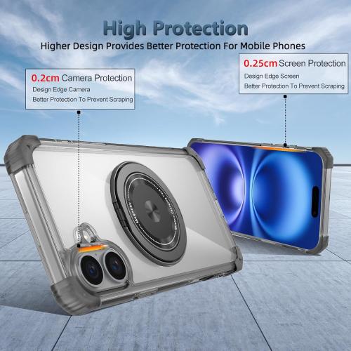 for iPhone 16 Plus Case Magnetic Compatible with MagSafe,with 2 Screen Protectors,Built-in Camera Cover Kickstand Ring,Military Grade Drop Shockproof Heavy Duty Protection Phone Bumper Black