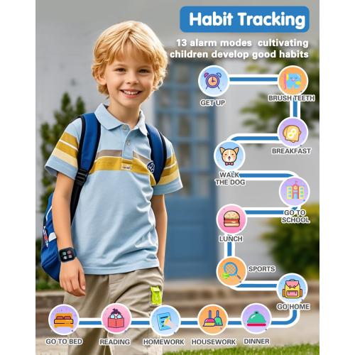 Waterproof Smart Watch for Kids with 32 Games Dual Camera, Habit Tracking, Alarm, Pedometer, HD Touchscreen with Protector, Kids Watch Toys for Boy Age 5-12 Christmas Birthday Gift Boys Girls(Blue)