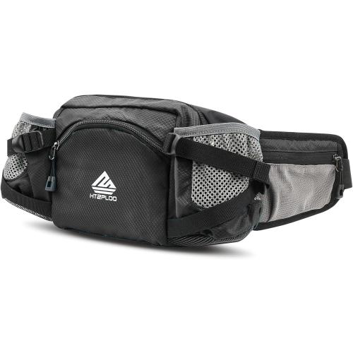 Fanny Pack Waist Bag with Water Bottle Holder for Men Women Running Hiking Travel Dog Walking Workout Cycling Outdoor (Black)