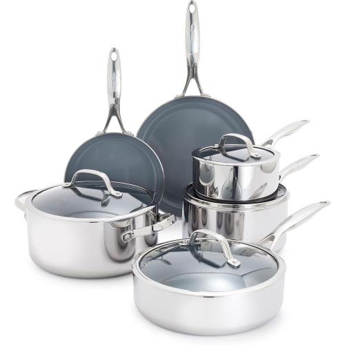 GreenPan Valencia Pro Tri-Ply Stainless Steel  Cookware Set, PFAS-Free Ceramic Nonstick Coating,