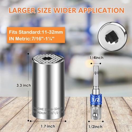Universal Socket Set (7-19mm 11-32mm) Super Socket For Unscrew Any Bolt Tools with 3/8 1/2 Power Drill Adapters Super Sockets Multi-function Tool Gift for Dad, Husband and Men 4PCS