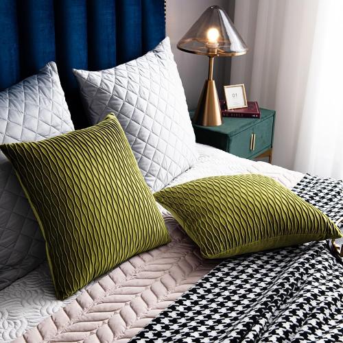 Moss Green 2 Pack DEZENE 20x20 Throw Pillow Cases: 2 Pack Original Striped Velvet Square Decorative Pillow Covers for Farmhouse Couch