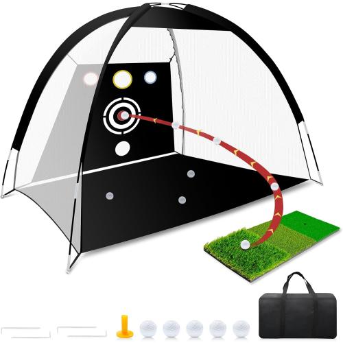 Golf Net - Upgraded 10x7ft Practice Net with 5 Balls, Tri-Turf Mat and Portable Storage Bag, Durable Hitting Nets for Backyard Driving Swing Outdoor - Gifts for Golfing Lovers - Golf Accessories