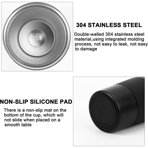 12oz Travel Mug for Car with Leakproof Lid, Coffee Cup Insulated Double Walled Vacuum Stainless Steel Travel Tumbler for Keep Hot & Ice Coffee Tea Beer (Black)