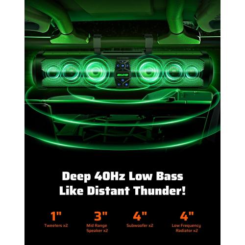 Ehaho Rumble-X Series UTV Sound Bar, 8-Speaker Metal ATV Soundbar BT w/Broadcast Party Mode & Music Sync Multicolor, 29 Golf Cart Sound Bar Compatible with Polaris RZR Can-Am, for 1- 2 Roll Cage