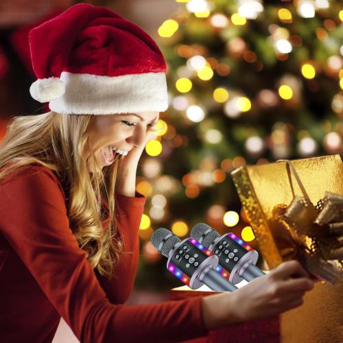 BONAOK Karaoke Microphone for Kids & Adults - Bluetooth Microphones Singing Mic with Disco Lights, Echo Effect, Built-in Speaker Portable Karaoke Player for Party Travel Gifts Q78(Space Gary)