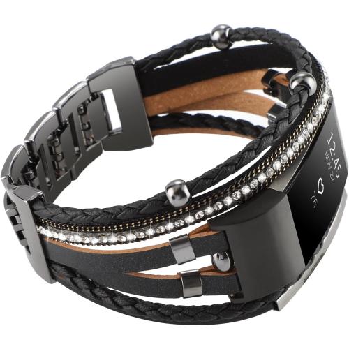 Posh Leather Band Compatible with Fitbit Charge 2 Bands, Boho Handmade Bracelet Multilayer Wrap Layered Wristbands Compatible for Women