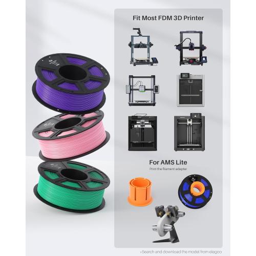 ELEGOO PLA Filament 1.75mm White 1KG, 3D Printer Filament Dimensional Accuracy  /- 0.02mm, 1kg Spool(2.2lbs) Fit Most FDM 3D Printers