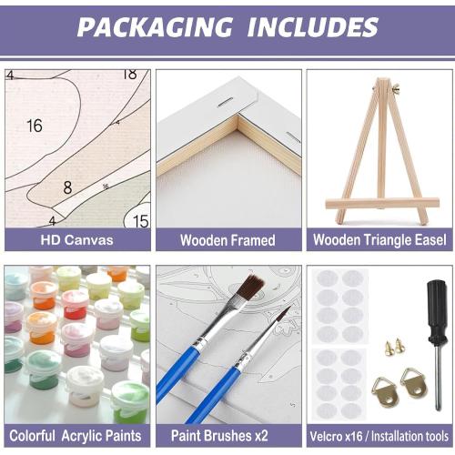 MaiMMaledy Paint by Numbers Kit for Adults Beginners Canvas Pictures with Framed Drawing Painting with Wooden Triangle Easel Pink Flowers *missing paint*