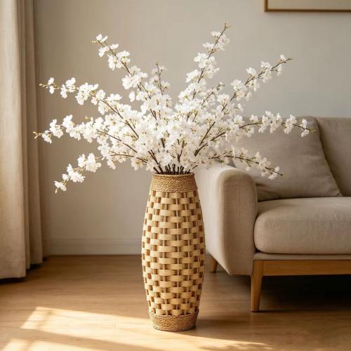 Hosley 24” Tall Woven Floor Vase – Natural Wood & Grass Decorative Vase for Home Décor, Floral Arrangements, Entryway, Living Room