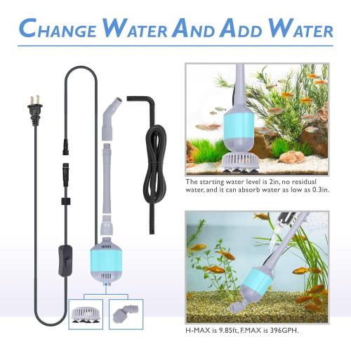 hygger 360GPH Electric Aquarium Gravel Cleaner, 5 in 1 Automatic Fish Tank Cleaning Tool Set Vacuum Water Changer Sand Washer Filter Siphon Adjustable Length 15W