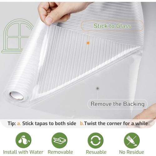 LUTE Reeded Glass Window Privacy Film, Frosted Glass Film, Removable 3D Decorative Decals Sun Blocking Anti UV Door Window Cover, No Glue Static Cling Vinyl for Bathroom Home Office, 35.4 x 118.1