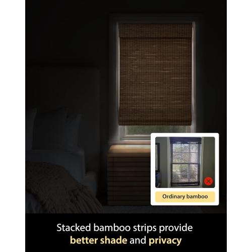 Cordless Bamboo Roman Shades for Windows, Blinds Size (20 W ×64 H) Colour (Highfield Teak)
