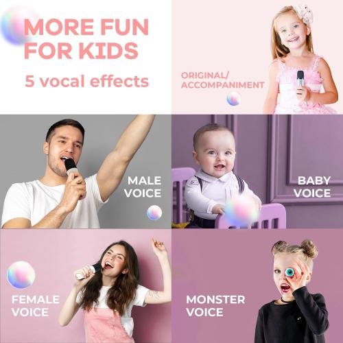 Mini Karaoke Machine for Kids Adults, Portable Bluetooth Speaker with 2 Wireless Microphones,Toys Birthday Gifts for Girls 3, 4, 5, 6, 7, 8, 9, 10, 11, 12  Years Old Toddler Teens(White)