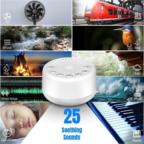 White Sound Machine Easysleep White Noise Machine with 25 Soothing Sounds and Night Lights with Memory Function 32 Levels of Volume and 5 Sleep Timer Powered by AC or USB for Sleeping Relaxation (White)