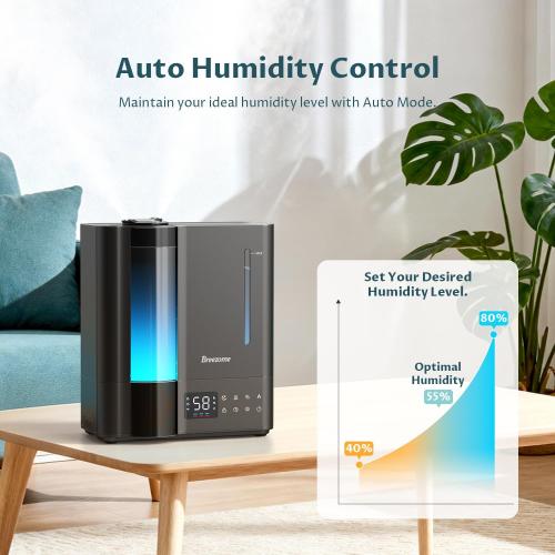 BREEZOME 8L Humidifiers for Bedroom, Warm & Cool Mist for Large Room Home, Top Fill Ultrasonic Humidifier, Humidity Sensor, Essential Oil, 60H Runtime, Quiet for Baby, Plants, Fast Relief